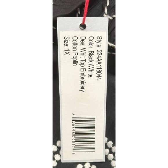 Frances Valentine Whit Embroidered Top in Black & White NWT Size 1X - Picture 5 of 6